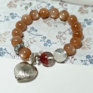 手鍊 含金沙橘色月光石 紅幽靈水晶 金字塔白水晶 鑲水鑽潘朵拉珠