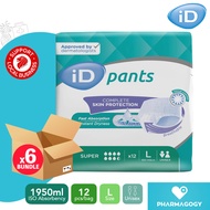 [6 pack] iD Pants Super, Large (100-145cm), 12pce/bag iD Adult Diapers Adult Men Diapers Adult Women