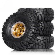 4PCS 1.0 Inch Mud Slingers Beadlock Wheel & Rubber Tyre Set 60mm OD for 1/18 TRX4M 1/24 SCX24 AX24 F