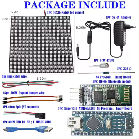 WS2812B 16x16 matrix Bluetooth gyverlamp kit;RGB addressable pixel GyverMatrixBT GyverMatrixOS Do-it