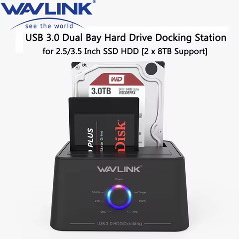 Wavlink High Speed USB 3.0 to SATA Dual Bay External Hard Drive Docking Station 5Gbps for 2.5/3.5" S