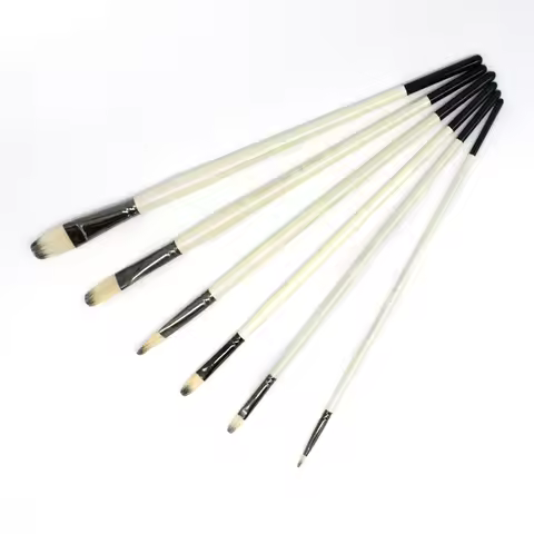 Professional 6 pcs White Bristle Painting Brushes Set Mix Hair Watercolor Acrylic Oil Artistic Paint