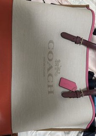 COACH 托特包 經典馬車 Logo 帆布皮革拼接