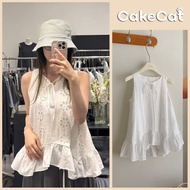 Women's babydoll style shirt with cute floral embroidery - Korean style flared blouse for going out 