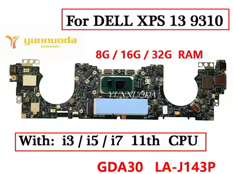 GDA30 LA-J143P For DELL XPS 13 9310 Laptop Motherboard With i3 i5 i7 CPU 8G 16G 32G RAM 0THX8P 0DXP1