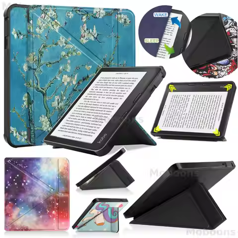 N777 N778K Funda For Kobo Sage 8'' Case Y-fold Stand PU Leather Cover TPU Back Shockproof Shell Mult