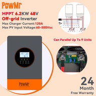 【New Version】PowMr MPPT 6.2KW Off Grid Solar Hybrid Inverter 230Vac Built-in 120A MPPT Solar Charger