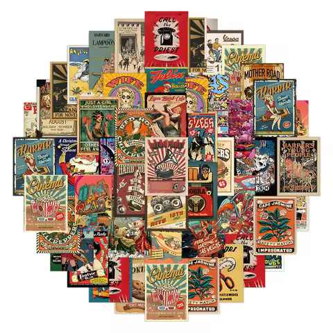 10/30/68Pcs Classic Vintage Kraft Paper Poster Stickers DIY Luggage Suitcase Graffiti Retro Decorati