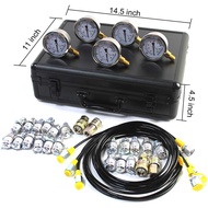 Hydraulic Pressure Test Kit with 5 Gauges, 3 Test Hoses and 24 Couplings Hydraulic Test Gauge Kit Pressure Gauge for Exc