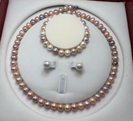 ( CHUYÊN SỈ NGỌC TRAI ) Bộ trang sức ngọc trai nuôi 9 LY phối màu (vòng cổ-vòng tay-bông tai ) cao