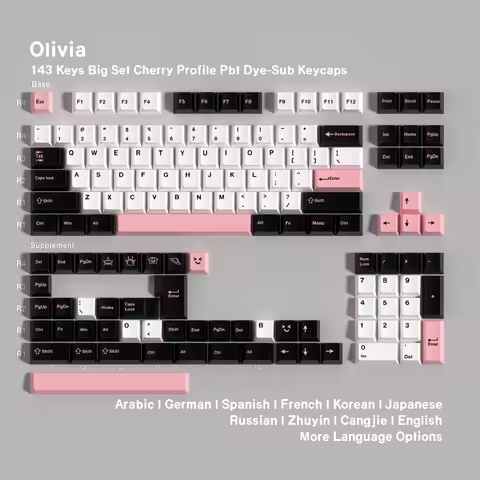 GMK Olivia Keycaps Dye Sub German Korean Spanish Arabic French Russian Abnt-2 Big Set 143 Keys For M