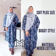 [NEW] Suit Muslimah Set Baju Dan Seluar Potongan Oversize Longgar Material Cotton Bercorak Plus Size