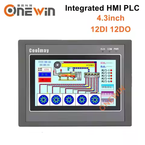 4.3 inch HMI PLC All In One DC24V Transistor Relay Output Digital I/O 12DI 12DO Analog 0-10V RS232 F