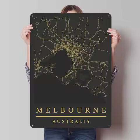 Melbourne Australia Map Art Metal Poster Custom Wall Art Retro Vintage Tinplate Signs for Man Cave G