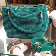 Tas Rajut Wanita Nilon Triple Pesta Handbag Selempang