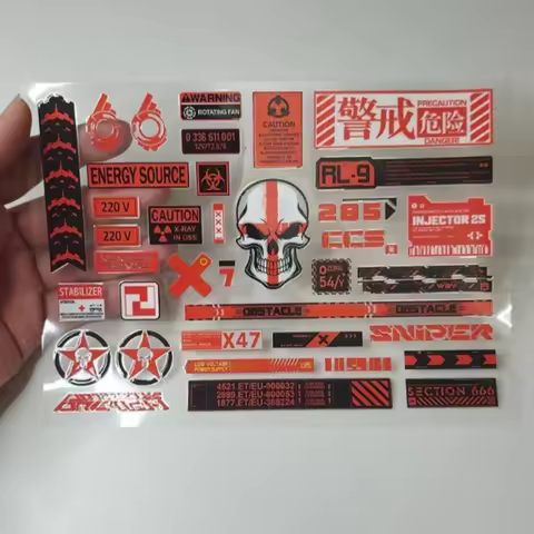 Cyberpunk Mechanical Warning Moto Sticker Diy Skull QR Code Label Vinyl Decal Off Road Car Decoratio