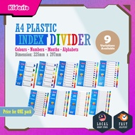 A4 KIDARIO 11 HOLES PP PLASTIC INDEX DIVIDER SUITABLE FOR RING FILE / COLOURS / MONTHS / ALPHABET / 