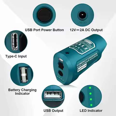 USB Device Charging Adapter for Bosch 10.8V/12V Lithium Battery Power Source Charger with Type-C and
