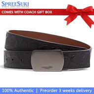 Coach Men Men Belt In Box Plaque Buckle Cut To Size Reversible Belt 38Mm Black Dark Saddle CQ009