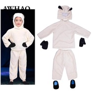 [AWHAO] Kids Hooded Sheep Costume Boys Girls White Farm Animal Dress Up with Mittens Shoe Covers Per