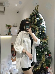 Áo sơ mi nữ áo sơ mi dài tay oversize form rộng thêu chữ túi trước chất vải nhung tăm nhiều màu TP74