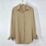 Atasan HemClo Crinkle Polos L XL Kemeja Basic Wanita Big Size Lengan Panjang