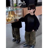 Boys 39 Spring and Autumn Korean style Suit Children s Leopard print Retro Denim Loose All match Pan