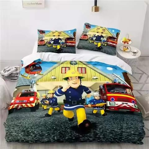 3D Print Cartoon Fireman Sam Toys Bedding Set Single Twin Double Queen King Cal King Size Bed Linen 