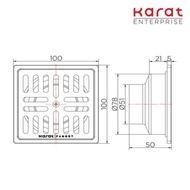 Faucet Karat Square Odor-Proof Grate With PVC Pipe Size 2 Flanges 4 Inches (304 Stainless Steel) Mod
