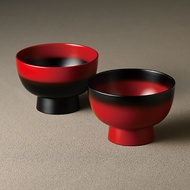 Kaze-ya style Hand-painted BOKASHI Pair Bowls - Black &amp; Vermilion (2pc set) / Japanese Traditional Yamanaka Lacquerware [Direct from Japan]