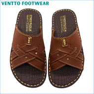 Ventto Footwear Marikina Made Leather Sandals for Men & Slip On Leather Slippers For Men Nubuck Brow
