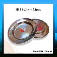1 Lusin Piring Makan Stainless Diameter 20 cm / Bn Tebal Higienis