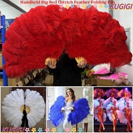 KUGIGI Folding Fan, Big Red Ostrich Runway  Props Handheld Fur Fan, 12 Bones 30*52cm 35*60cm Perform
