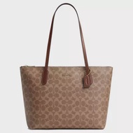 COACH Zip Top Tote Bag In Signature Canvas Tan/Brown CBT20