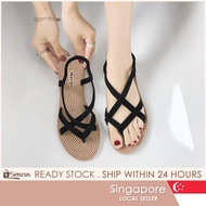 [SG] women's thong sandals cross strappy korean minimalist beach fashion straw flat shoes student la