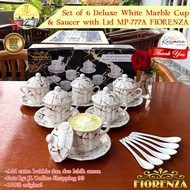 FIORENZA cup set 6 pairs + spoon + lid series duluxe white marble motif 220ml MP-777A / tea set coff