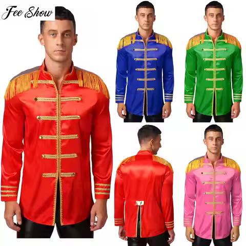 Men Halloween SGT Sergeant Pepper Costume Military Drummer Parade Jacket Marching Band Rock Coat Sta