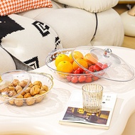 Transparent Storage Plate with Lid, Oval Gold Edge Fruit Bowl for Buffet Transparent Buffet Food Tra