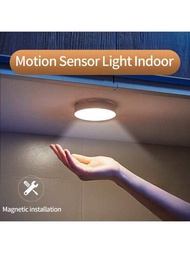 1 Pieza Luz Nocturna Con Sensor De Movimiento Para Interiores, Luz De Armario Led Recargable, Luz De Disco Con Cinta Magnética Y Adhesiva, Para Armario, Contador, Pasillo, Escalera (blanco)