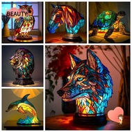 BEAUTY Night Light, Vintage Sea Turtle Animal Series Table Lamp,  Lion Owl Horse Stained Decorative Lighting Bedside Lamp