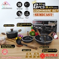 Supra pan set 6pcs semicast black marble series / non-stick cooking pan / non-stick cookware