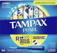 Tampax - 帶塑料塗抹器的常規吸收性珍珠衛生棉條，50 支 (新舊包裝隨機發貨)