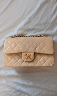 Chanel vintage classic flap bag small beige
