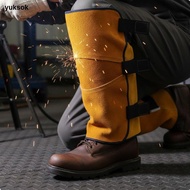 [yuksok] Bovine Leather Welder Leg Guards Flame Retardant Leather Yellow Long Velcro