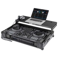 ODYSSEY Black Label 1U Flight Case with Glide Style Laptop Platform Corner Wheels Suitable for DDJ-F