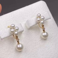 MIKIMOTO K18 18K 750 yellow gold Akoya sea pearl diamond earrings