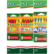 SARJANA BIG CRAYON PEARL NEON GLITTER WASHABLE COLOR SET 8 COLORS BRIGHT PEARL CRAYON SHINY WASHABLE