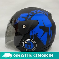 Helm Evo Spartan Biru Doff Half Face Nouvo SNI Dewasa Motif - bukan KYT INK GM NHK ZEUS MDS JPX