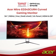 Acer Nitro ED343CURH Curved Gaming Monitor | 34" | 100Hz | 1ms | 3440 x1440 | VA Panel | HDMI & DP |
