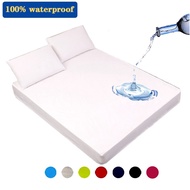 {Xin home textile} 100 Waterproof Mattress Cover with Deep Pocket Solid Color Anti mite Fitted Bed Sheet Mattress Protector Bed Cover King Queen